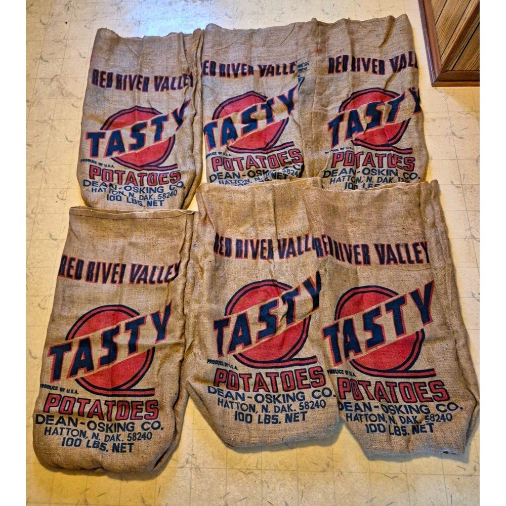 Red River Valley Vintage Advertising Logo Burlap Feed Sacks, Lot of 6